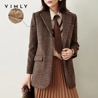 vimly winter wool coat for women fashion houndstooth notched single button with belt thick jackets female blazers overcoat f5376