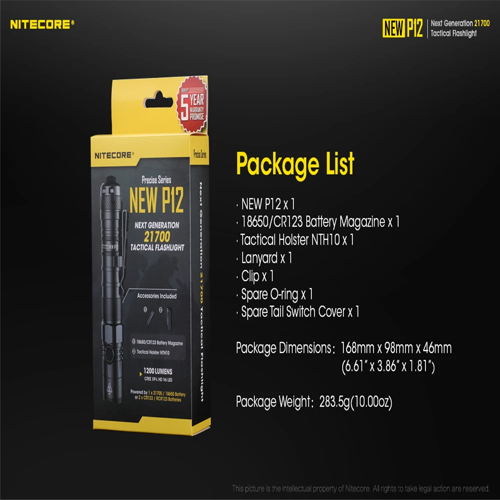 

Original NITECORE NEW P12 Flashlight max 1200 Lumen self defense Outdoor Tactical Sports Warning light burst EDC