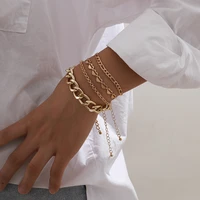 vintage gold color bracelets set heart shape cuban link chains charm bracelet for women 2021 fashion jewelry gift bracelet homme