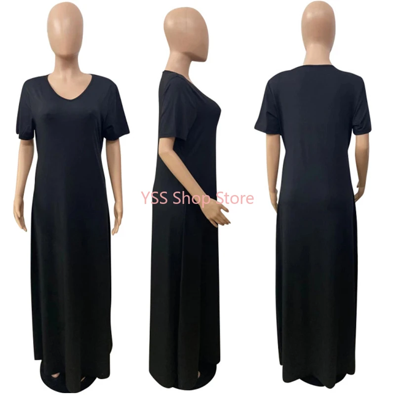 

New Dresses for Women Summer 2021 Short Sleeve V Neck Loose Long Dress Lounge Wear Dress Plus Size