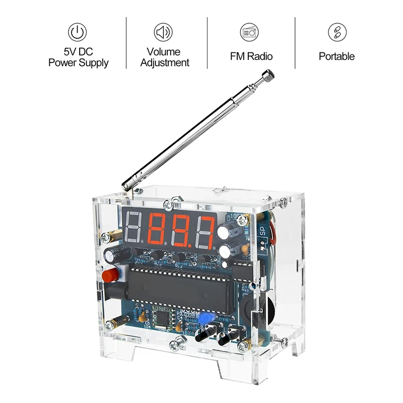 DIY Radio FM Receiver Kit Digital 76MHz-108MHz Adjustable Wireless with Power Cable Easy to Assemble | Электроника