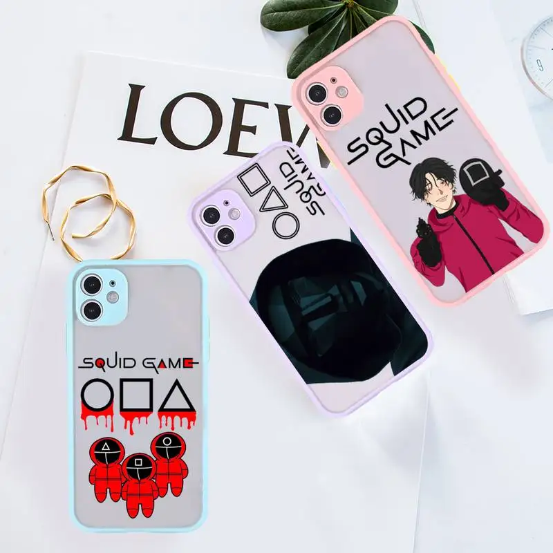

squid game Phone Case For iPhone 12 11 Mini Pro XR XS Max 7 8 Plus X Matte transparent Purple Back Cover