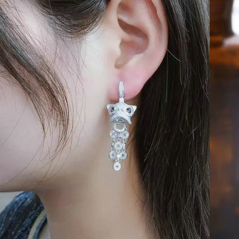 

1pair Cute Animal Shaped Earring Drop Clear CZ Tassel Earrings Drop Fashion Jewelry for Woman Gift 2 Color