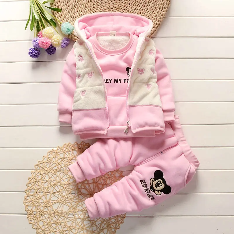 Одежда с Минни для маленьких девочек Теплые Зимние Детские костюмы повседневные