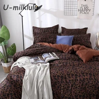 Leopard Printed Bedding Set Nordic Sheet Set Brown Duvet Cover Single Double Queen King Size Elastic Bed Set  Pillowcases 4pcs
