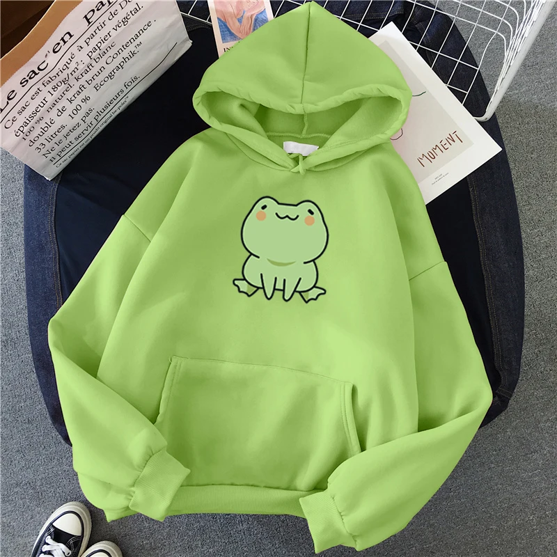 Frog Sweatshirt Loose Clothes Harajuku Long Sleeve Hooded Kawaii Hoodie for Girls Winter Hoodies Pocket Green Sweatshirts