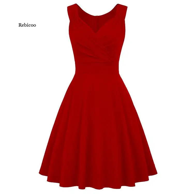 

Women's 50s 60s Vintage Sleeveless V-Neck Cocktail Swing Dress