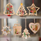 1 шт. Рождество деревянные подвески, украшения Xmas Tree Декор DIY Изделия из дерева для детей подарок рождественские украшения для дома Новый год 2021