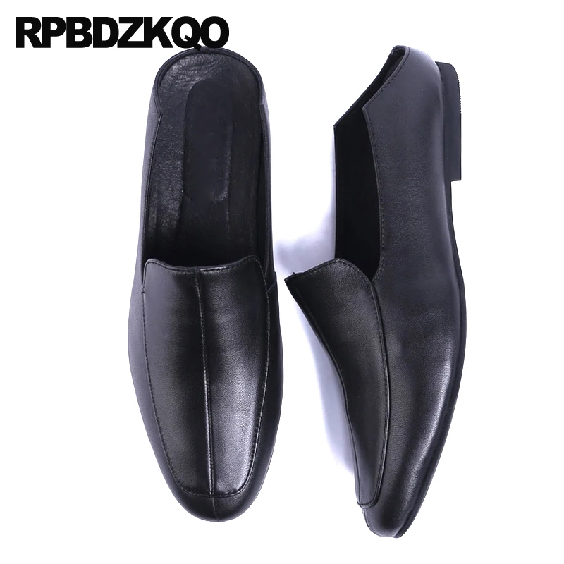Sandals Mules Half High Quality Brand Black Designer Shoes Men Luxury 2021 Slides White Genuine Leather Solid Runway Slip On | Обувь