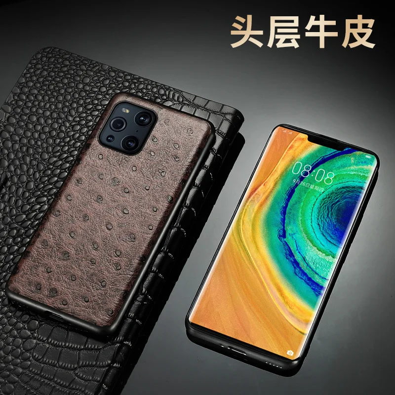 new hot luxury genuine leather ostrich grain cover fitted case for oppo find x3 x2 pro cases free global shipping