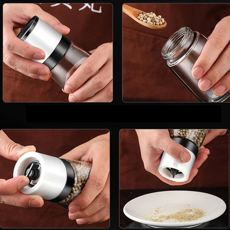 

Premium Manual Salt Mill Clear Glass Body Pepper Grinder, Adjustable Ceramic Grinding, Spice Tools