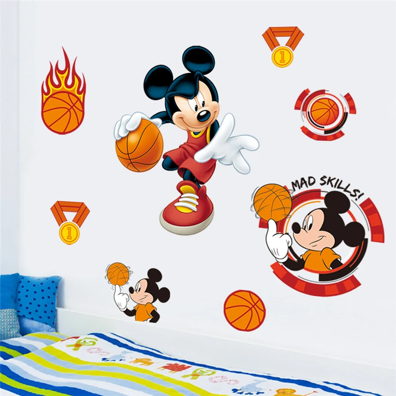 

Disney Mickey Play Basketball Sports 40*60cm Wall Stickers Kids Rooms Home Decor Cartoon Wall Decals Pvc Mural Art Diy Wallpaper