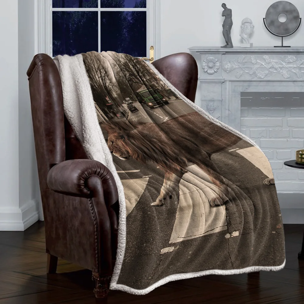 Winter Cashmere Blanket Animal City Lion Crossing Abby Road Bedspread Bed Cover Flannel Travel Throw Wrap Hypoaller | Дом и сад