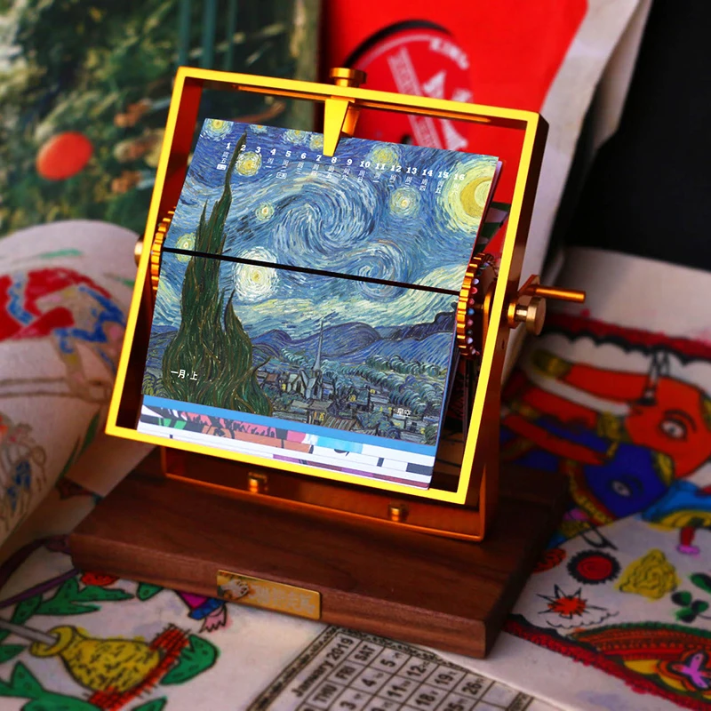 

Artistic Famous Paintings Vintage Metal Desk Calendar Clock Mechanism Wall Clock Modern Design Master Making Famous Hands Desk