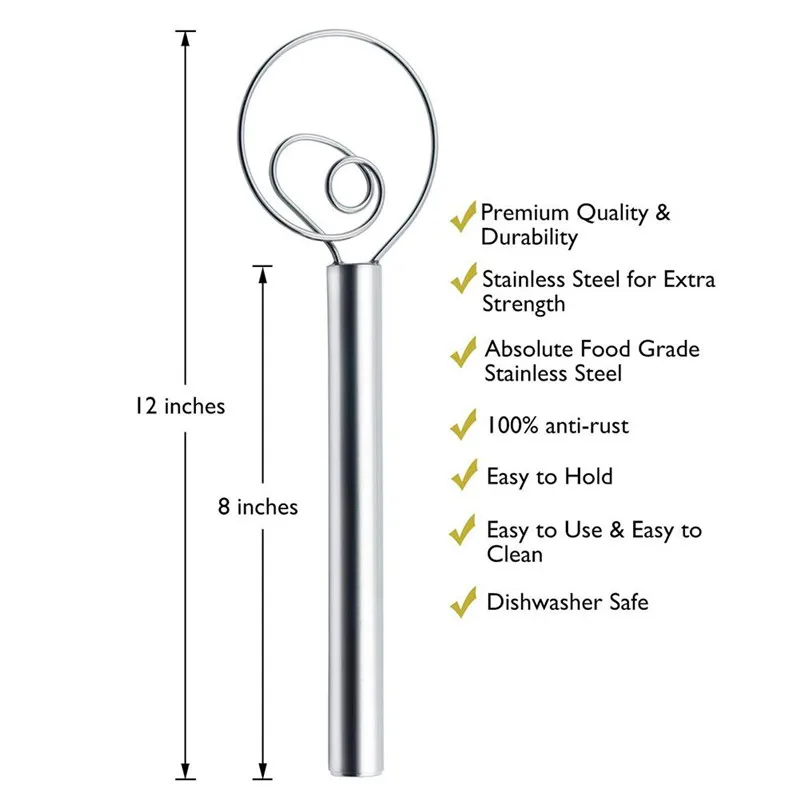 

Handhold Flour Whisk DIY Baking Cake Bread Manual Eggbeater Stainless Steel Flour Dough Coil Stirrer Eggs Mixer Tool