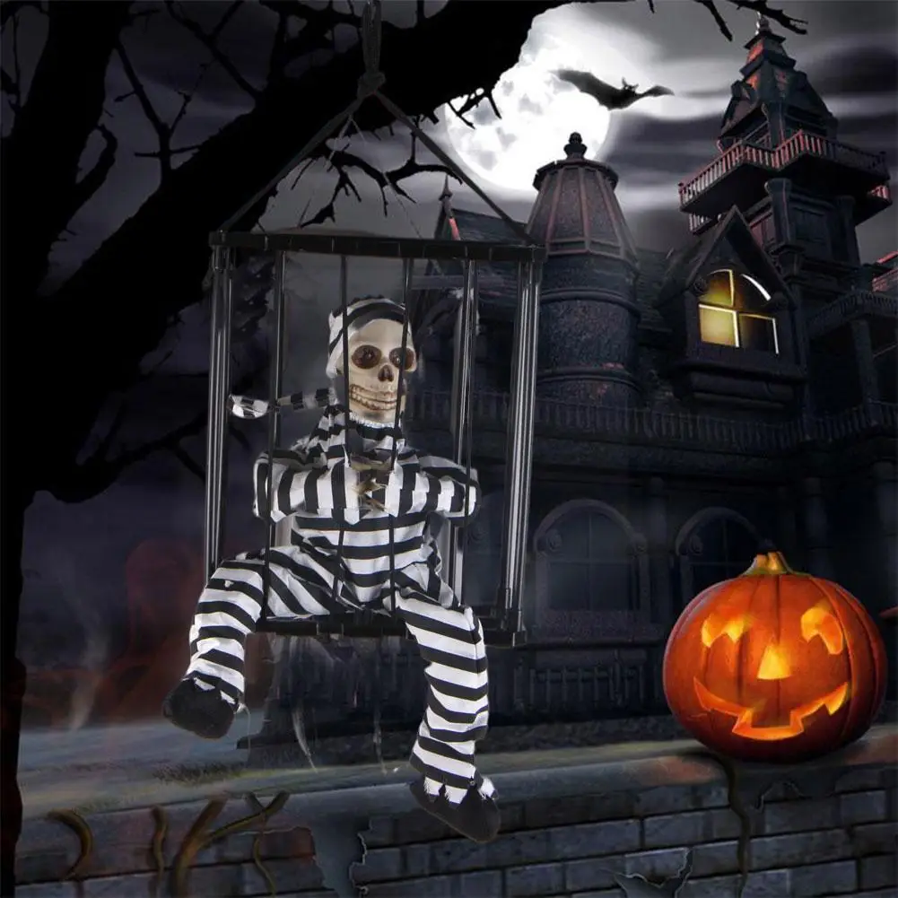 

Halloween Infrared Induction Luminescence Sound Cage Toys Haunted Hanging House Ghost Props Prison Horror Dead Trick Prison Y5h7