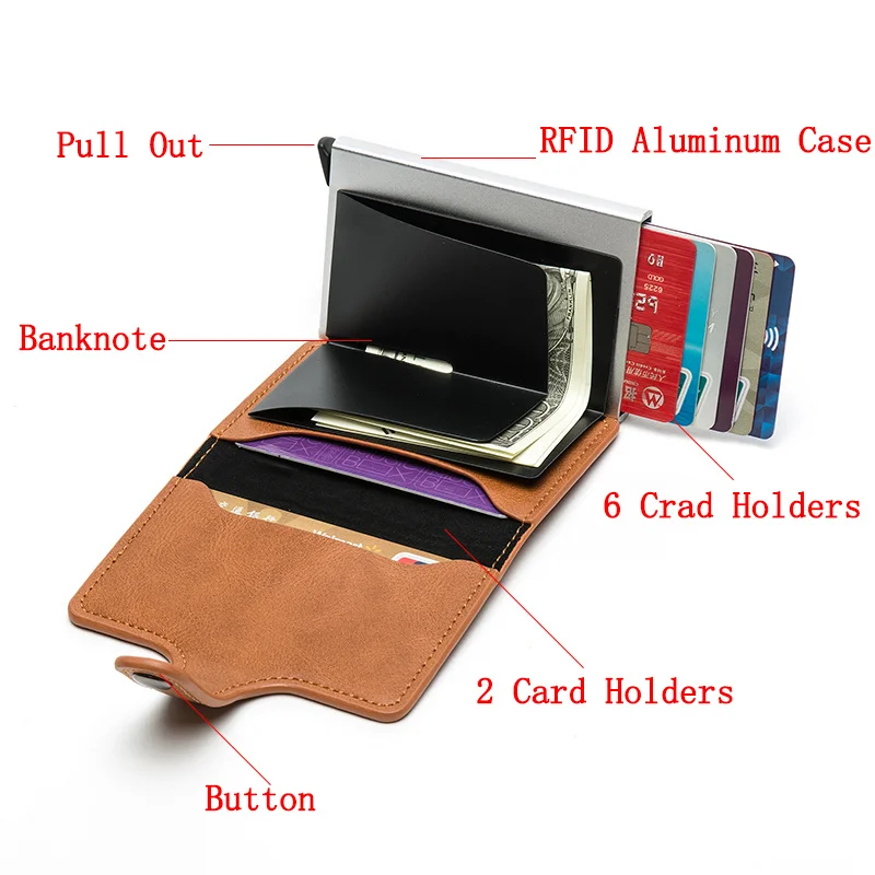 aluminum metal credit business rfid blocking mini card wallet man women leather wallet business cardholder protection purse free global shipping