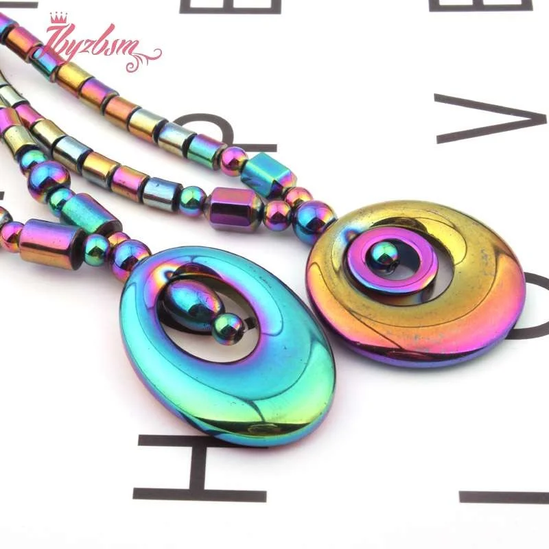 4x5mm Column (No Magnetic) Hematite Multicolor Stone Beads Oval Round Pendant for Women Long Necklace Fashion Jewelry Gift 20&quot |