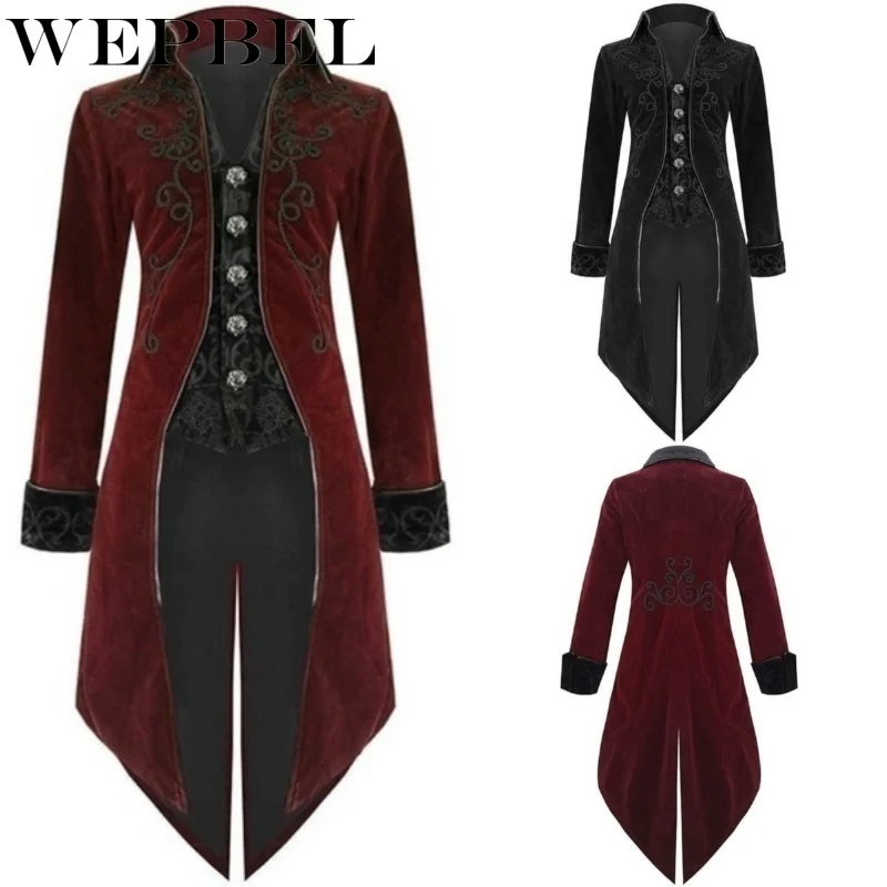 

Men's Gothic Tailcoat Jacket Tuxedo Swallow-tailed Long Suits Party Coat Steampunk Victorian Jacket Trench Coats Cosplay Costume