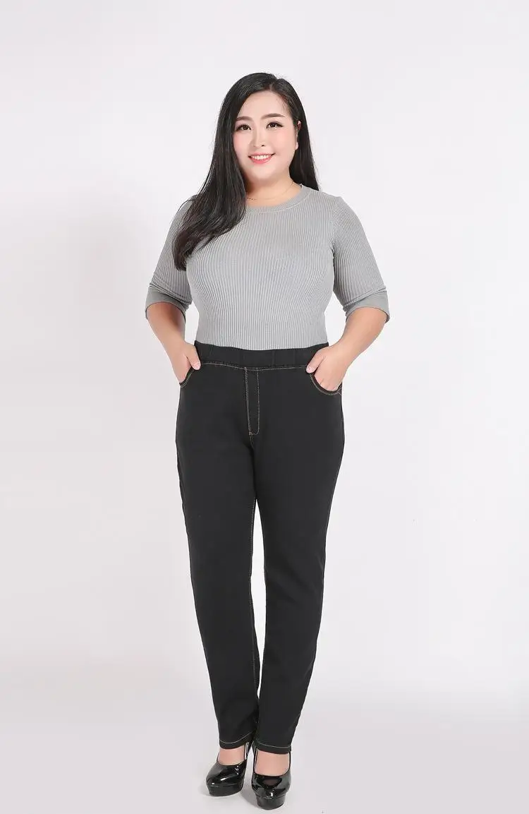 2XL-9XL Autumn Winter Large Size jean Women Casual High Waist Stretch Pencil Denim Pants 6XL 7XL 8XL Plus size Jean Trouser