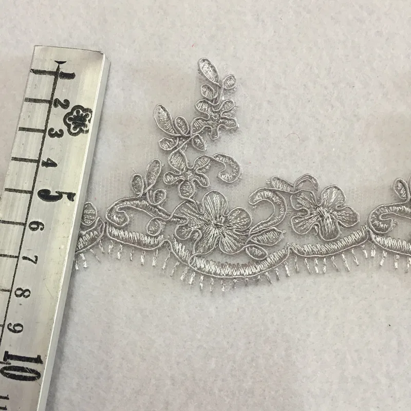 9 ярдов/10 шт Горячая Распродажа серебристо-серая вышивка Сетка кружевная отделка