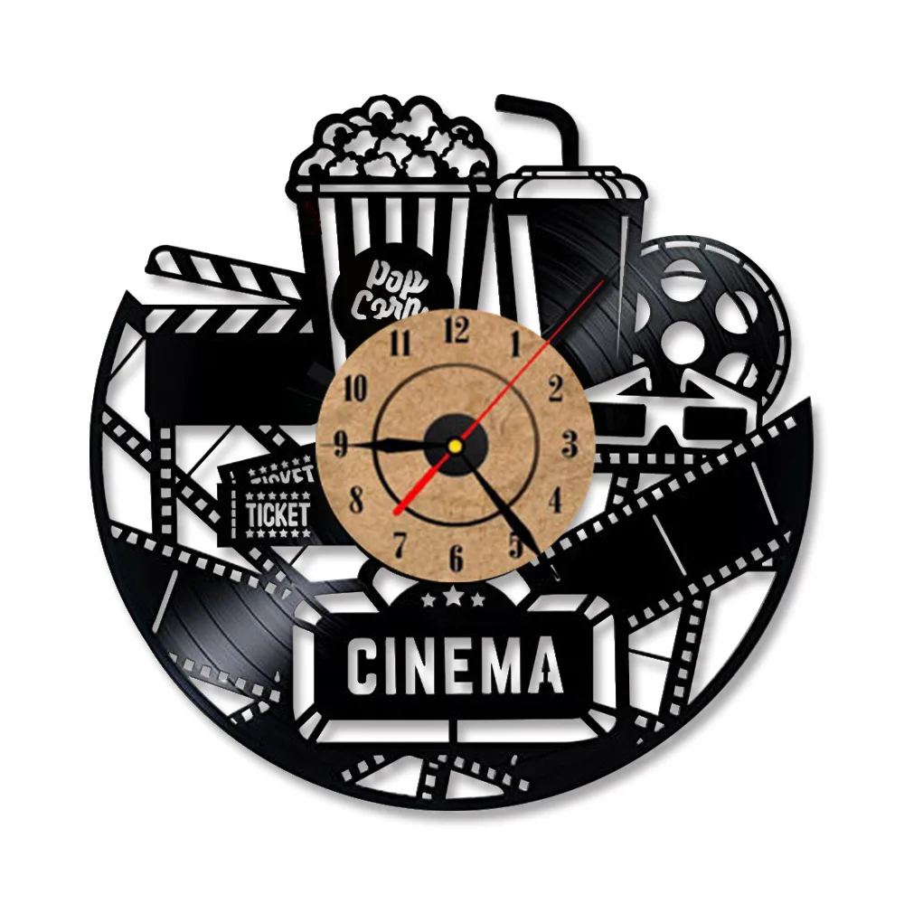 

Creative Cutout Movie Popcorn Vinyl Gramophone Record Hanging Clock Plastic Hanging Clock Electronic Gift Creative