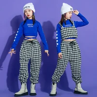 kid hip hop clothing crop top long sleeve shirt houndstooth vest streetwear jogger pants for girl jazz dance costume clothes