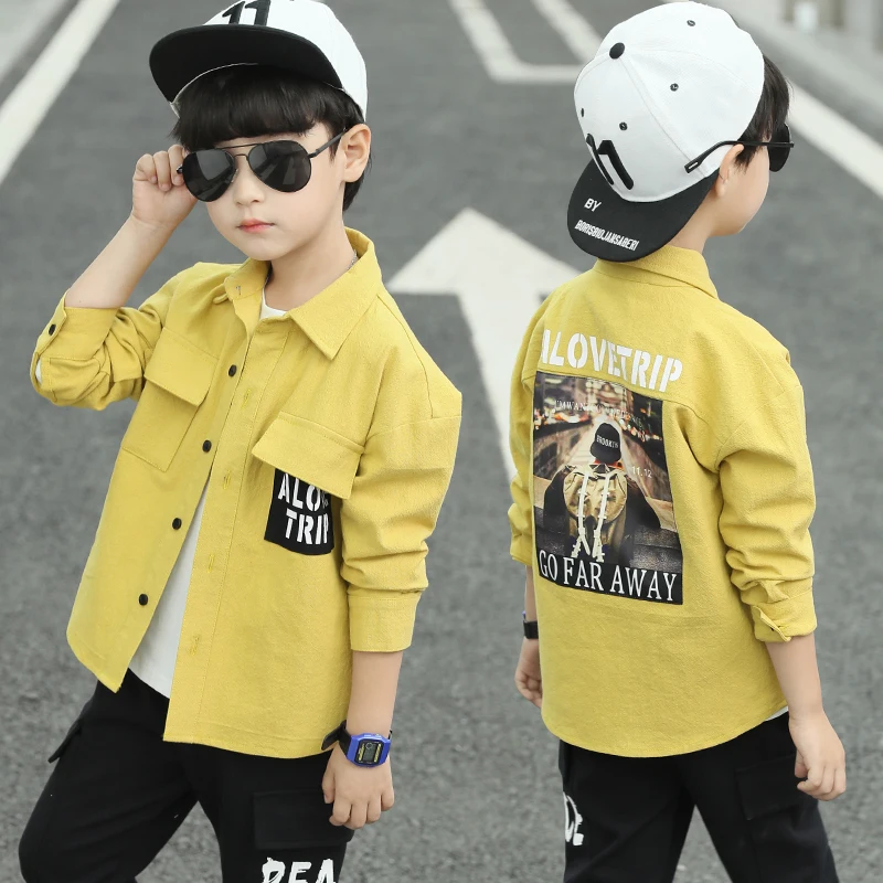 Детская одежда на весну и осень рубашки для мальчиков в полоску с длинными