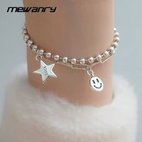 mewanry 925 steamp couples bracelet trend vintage hip hop double chain five pointed star smiley jewelry birthday gifts