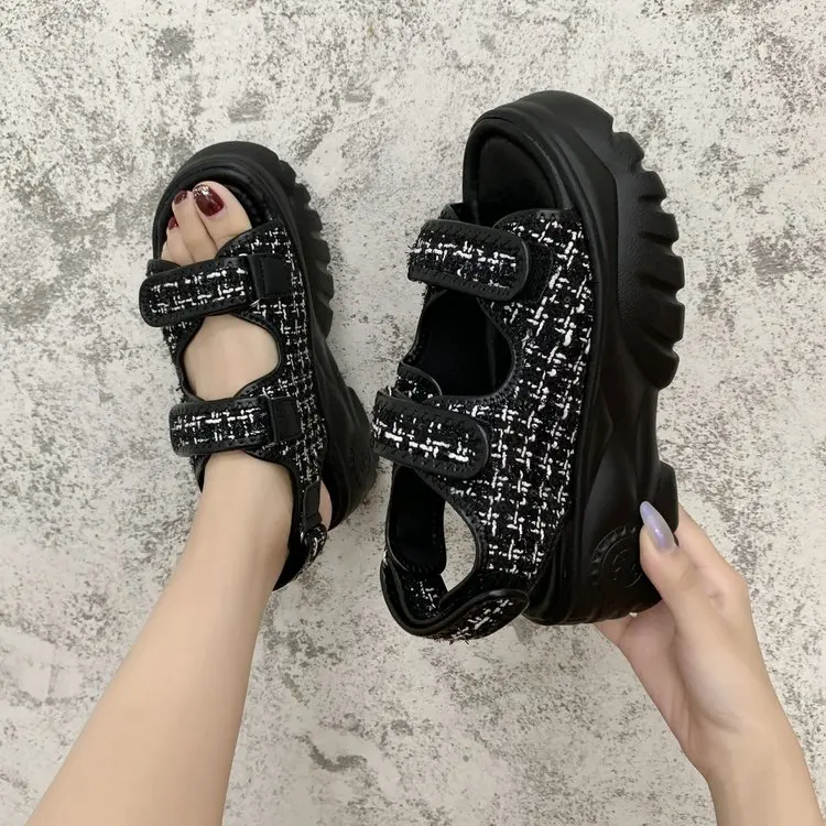

Fashion Mesh Breathable Gladiator White Black Sandal 5cm Women Platform Sandals Chunky Wedges Shoes For Woman Designers N3-59