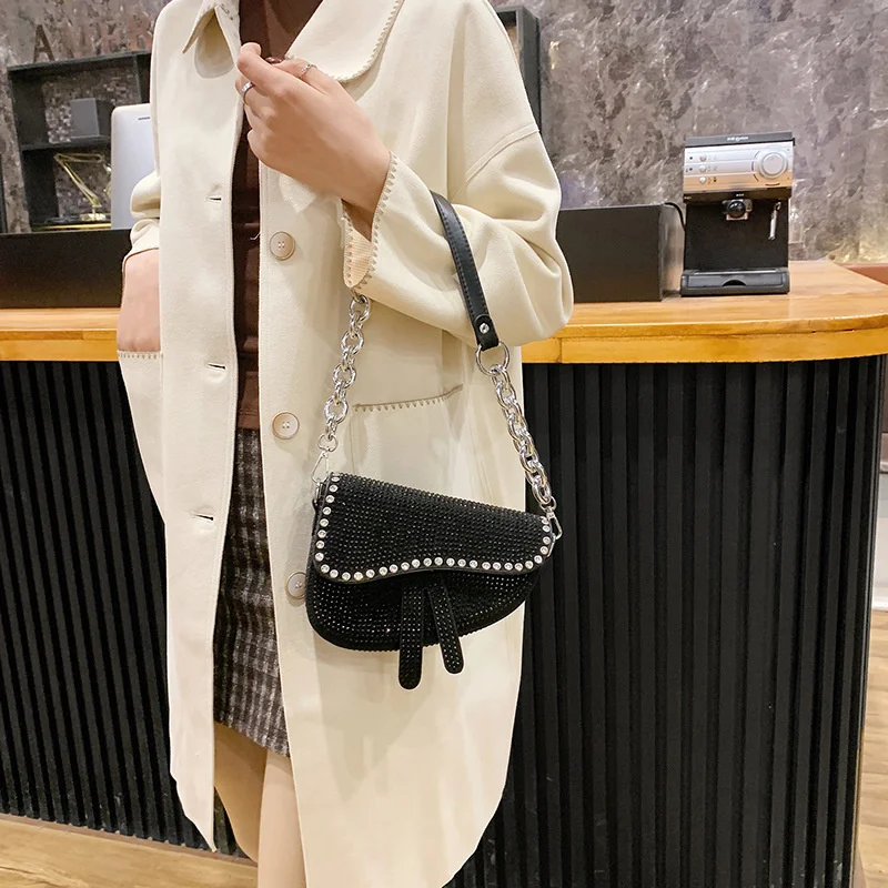 Модная седельная сумка со стразами мессенджер с высокой текстурой под камень