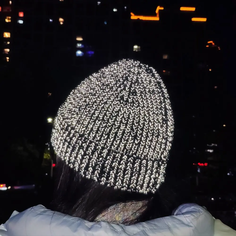 

Autumn Winter Reflective Fishing Night Running Beanie Hats Men Women Lady Girls Warm Cap Outdoor Windproof Knitted Hat