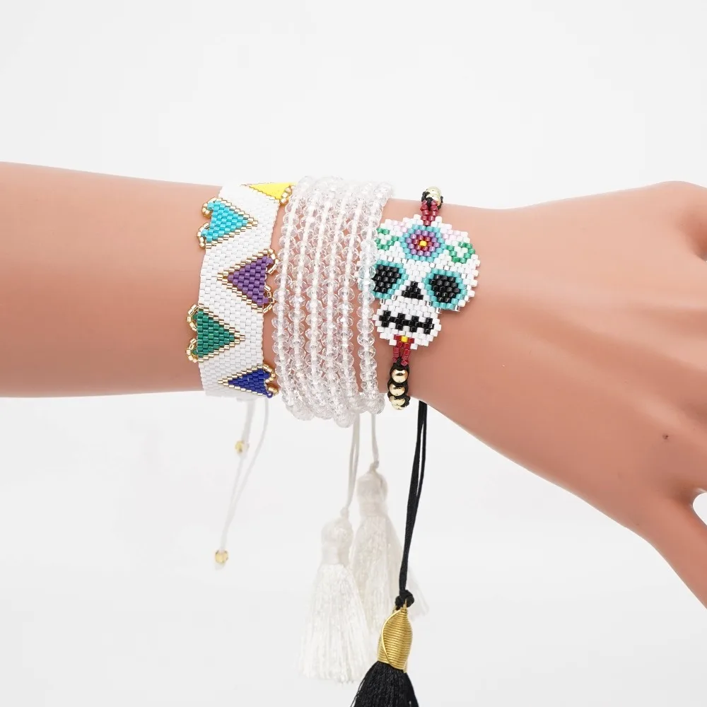 Go2boho MIYUKI браслет в виде сердца мексиканский череп ювелирные изделия Белый Кристалл кисточкой Pulsera Mujer Браслеты Женские богемные ручной работы