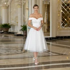 Женское свадебное платье до середины икры, элегантное белое короткое платье с открытыми плечами, со шнуровкой, 2021
