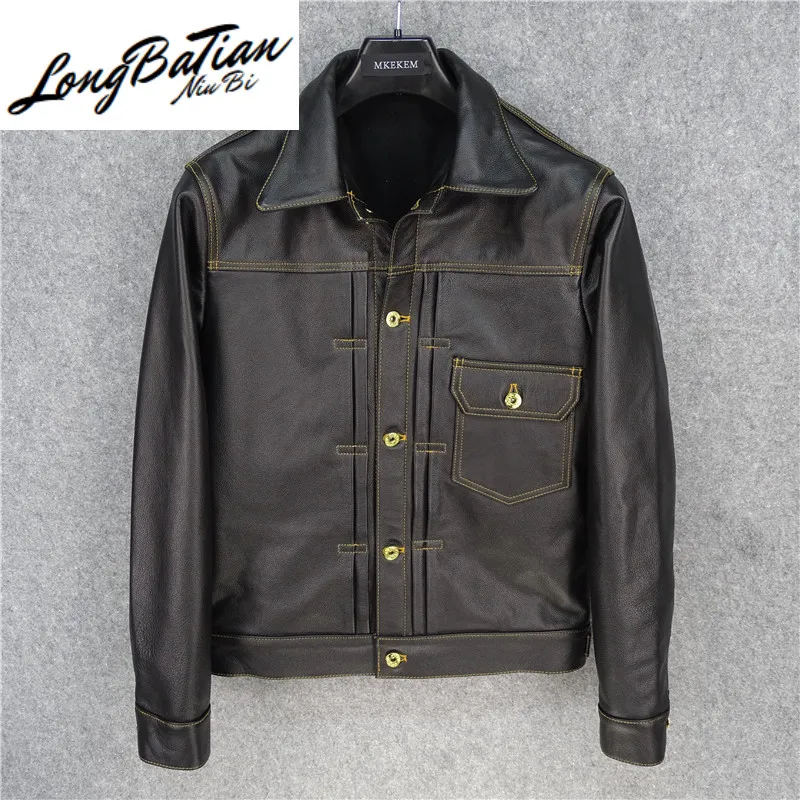 Куртка мужская джинсовая из натуральной воловьей кожи LXR503 | Мужская одежда