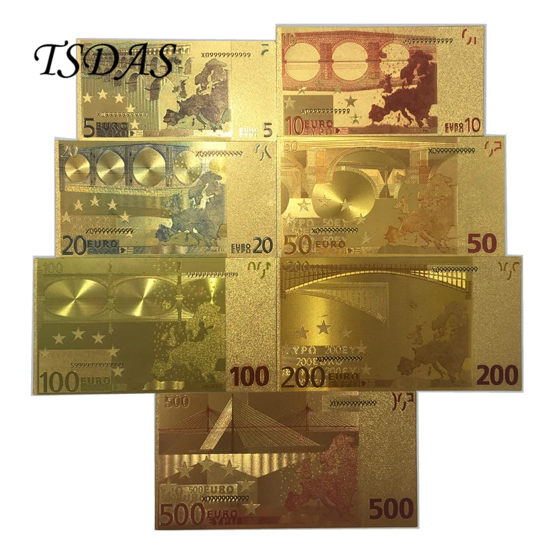 Полные наборы с покрытыем цвета чистого 24 каратного золота банкнот евро 5-500