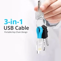 3 in 1 portable mini keychain usb cable micro usb type c for iphone 12mini pro max 11 xr 8 data charging cable mobile power cord