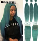 Черные жемчужные пряди с закрытием прямые нефритовые зеленые светлые человеческие волосы пряди с закрытием 3 Реми бразильские волосы плетение пряди