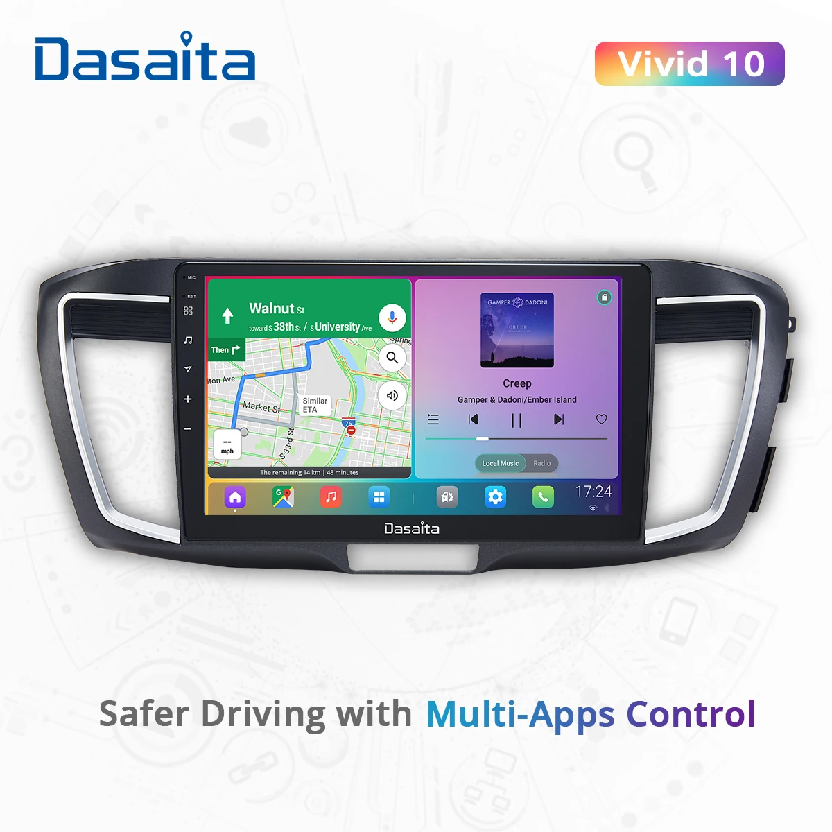 

Dasaita яркий для Honda Accord 2013 2014 2015 2016 2017 9 поколения Android авто Apple Carplay 10,2 "Автомагнитола GPS 1 Din головное устройство