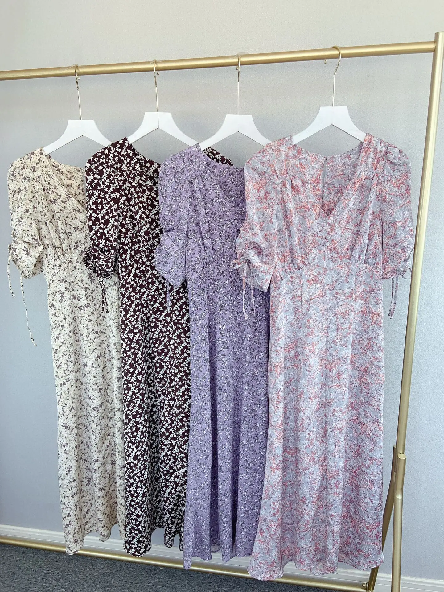 

Japan Style Women Dresses Sweet Puff Short Sleeve Vestidos V Neck Slim Waist Print Trumpet Dress 2021 Spring Summer