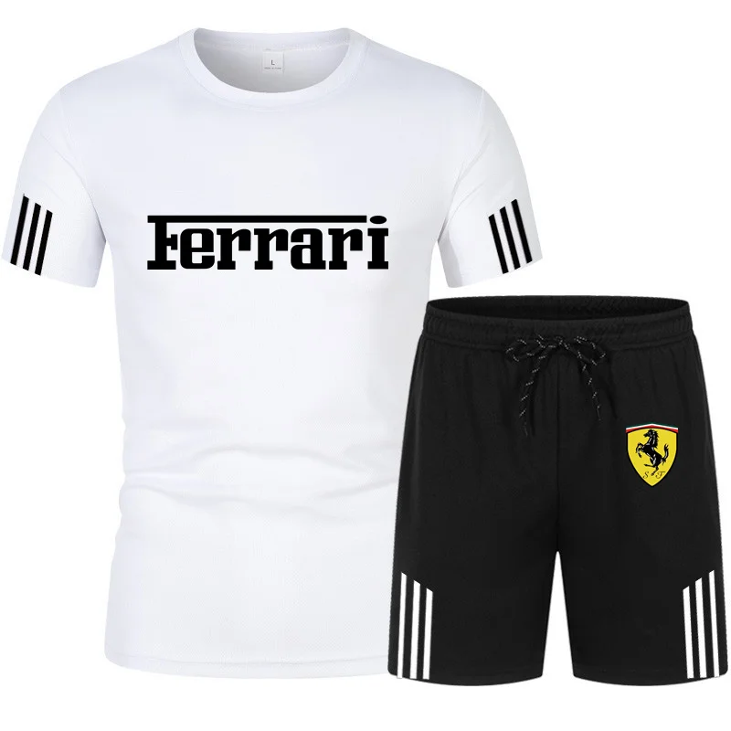 

2021New men's T-shirt shorts suit summer breathable casual round neck sports running Harajuku printing men's sports suit