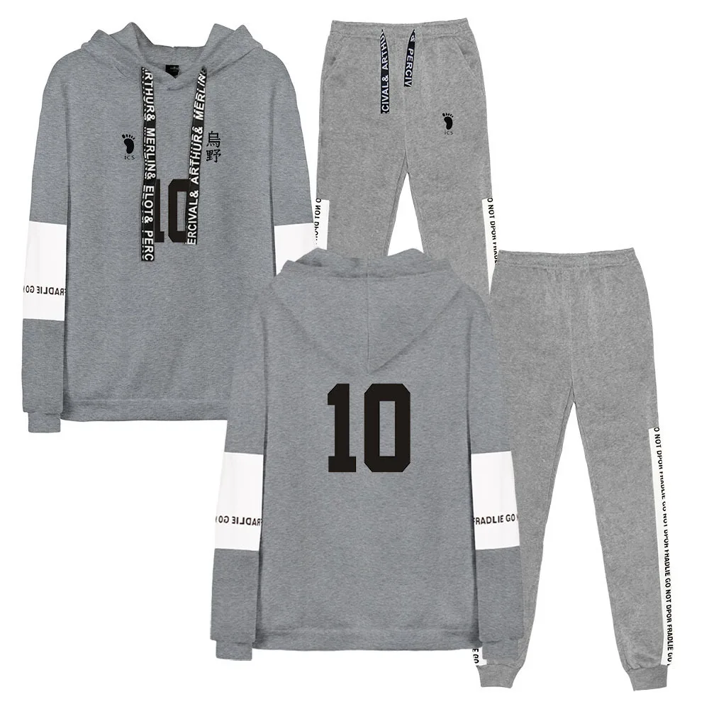 

Haikyuu Two Piece Set Tracksuit Men Hooded Sweater + Pants Hooded Sportwear Suit Men Clothes Fashion Casual Full Pants Print