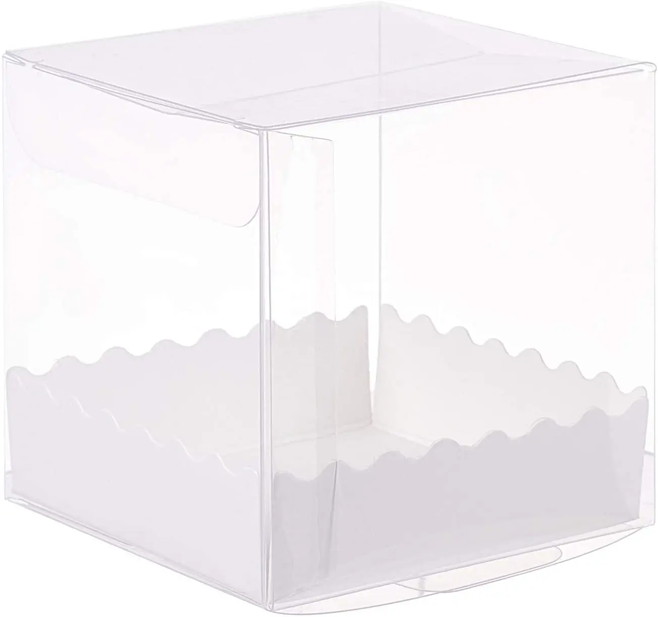 

16 Packs 2.7x2.7x2.7 Inches Clear Plastic Gift Boxes with Paper Pedestal Transparent Favor Box for Candy Cookie, Wedding