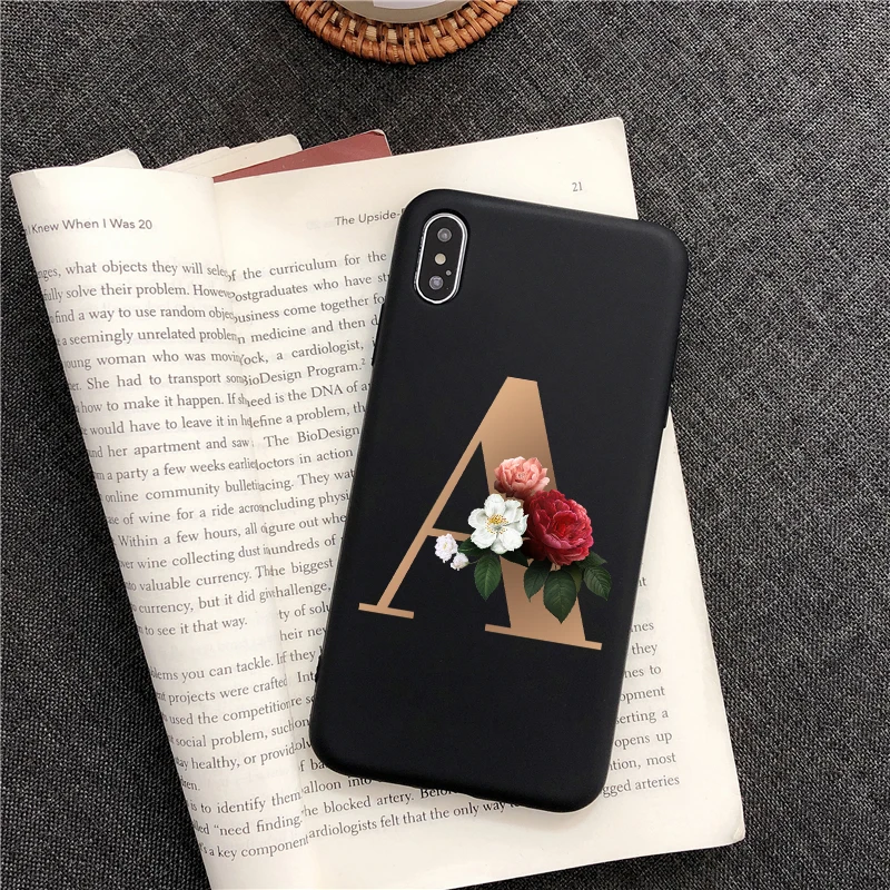 В с изображением букв алфавита цветы черный чехол для телефона из ТПУ принтом iPhone