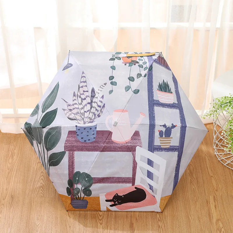 Мультяшное животное кошка милая девушка женский зонтик карманный мини складной