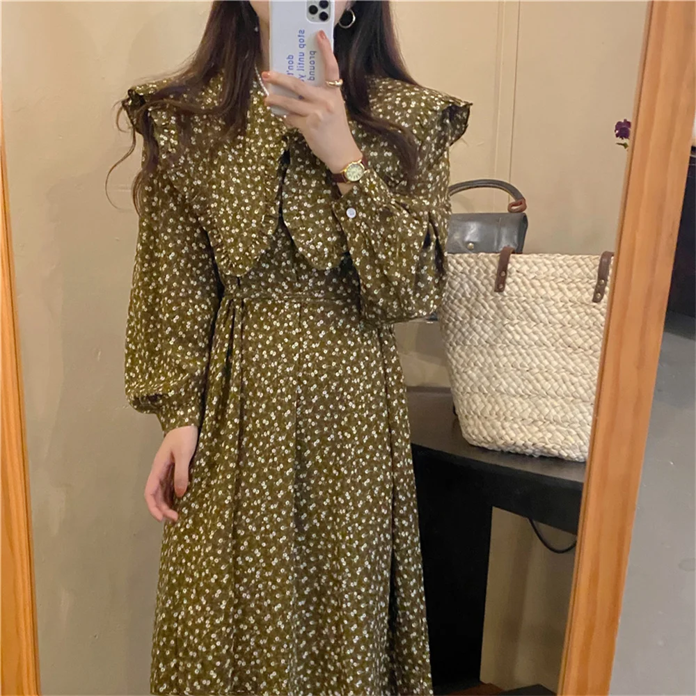

Femme Chic Florals Long Dress Autumn Stylish All Match 2021 Streetwear Full Sleeve Office Lady Printed New Vestidos