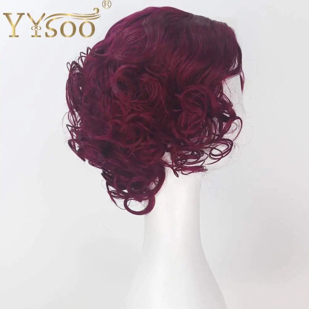 YYsoo Джокер косплей красный парик короткий кудрявый бордовый Prestyled Клоун Боб клоун