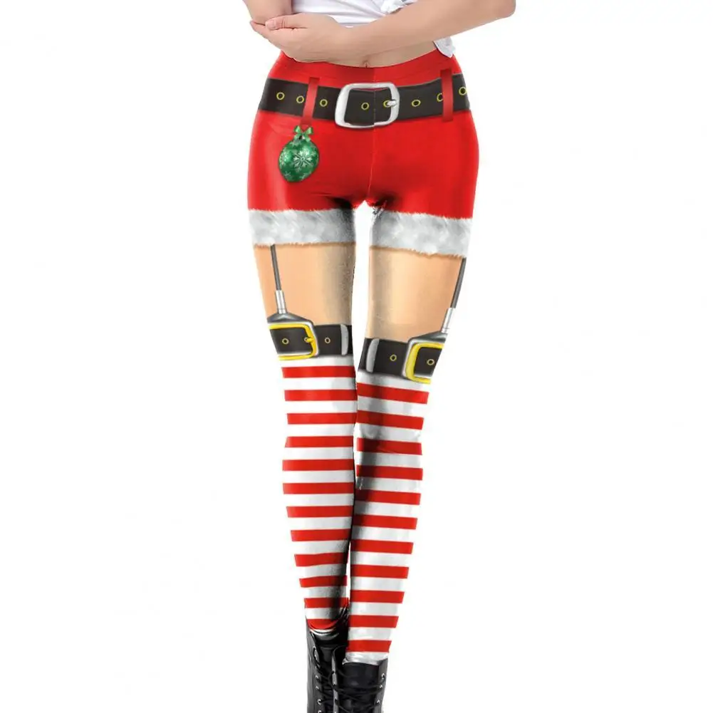 

Christmas Trousers Christmas Print Striped Women Funny Pattern Elasticity Xmas Leggings Pants for Yoga