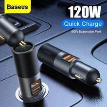 Baseus 120W USB Car Charger Quick Charge QC PD 4.0 3.0 Fast Charger Adapter In Car Cigarette Lighter Socket For iPhone 12 Xiaomi