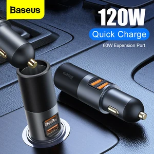 baseus 120w usb car charger quick charge qc pd 4 0 3 0 fast charger adapter in car cigarette lighter socket for iphone 12 xiaomi free global shipping
